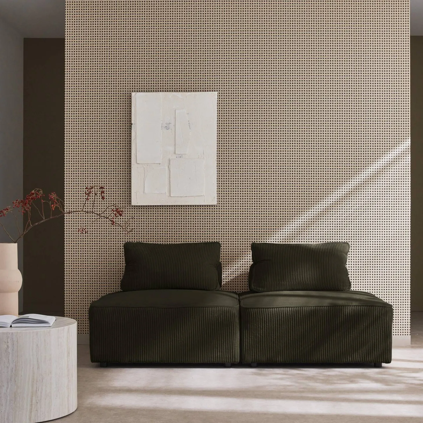 Sofá modular em veludo canelado, 2 lugares