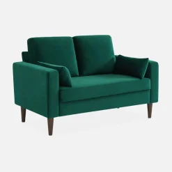 Sofá veludo liso com pernas de madeira hevea, 2 lugares