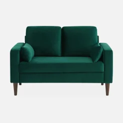 Sofá veludo liso com pernas de madeira hevea, 2 lugares