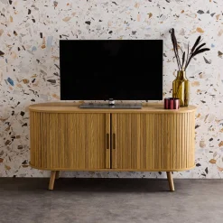 Suporte de TV escandinavo com portas ranhuradas, 120cm
