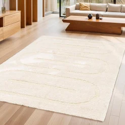 Tapete de interior com padrões geométricos creme