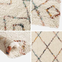 Tapete felpudo, estilo berbere, creme e multicolorido