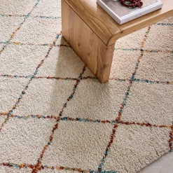Tapete felpudo, estilo berbere, creme e multicolorido