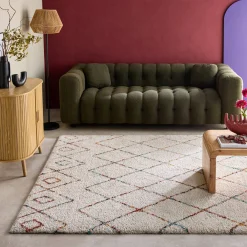 Tapete felpudo, estilo berbere, creme e multicolorido