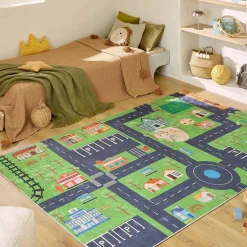 Tapete infantil com estampado de mini cidade para interior