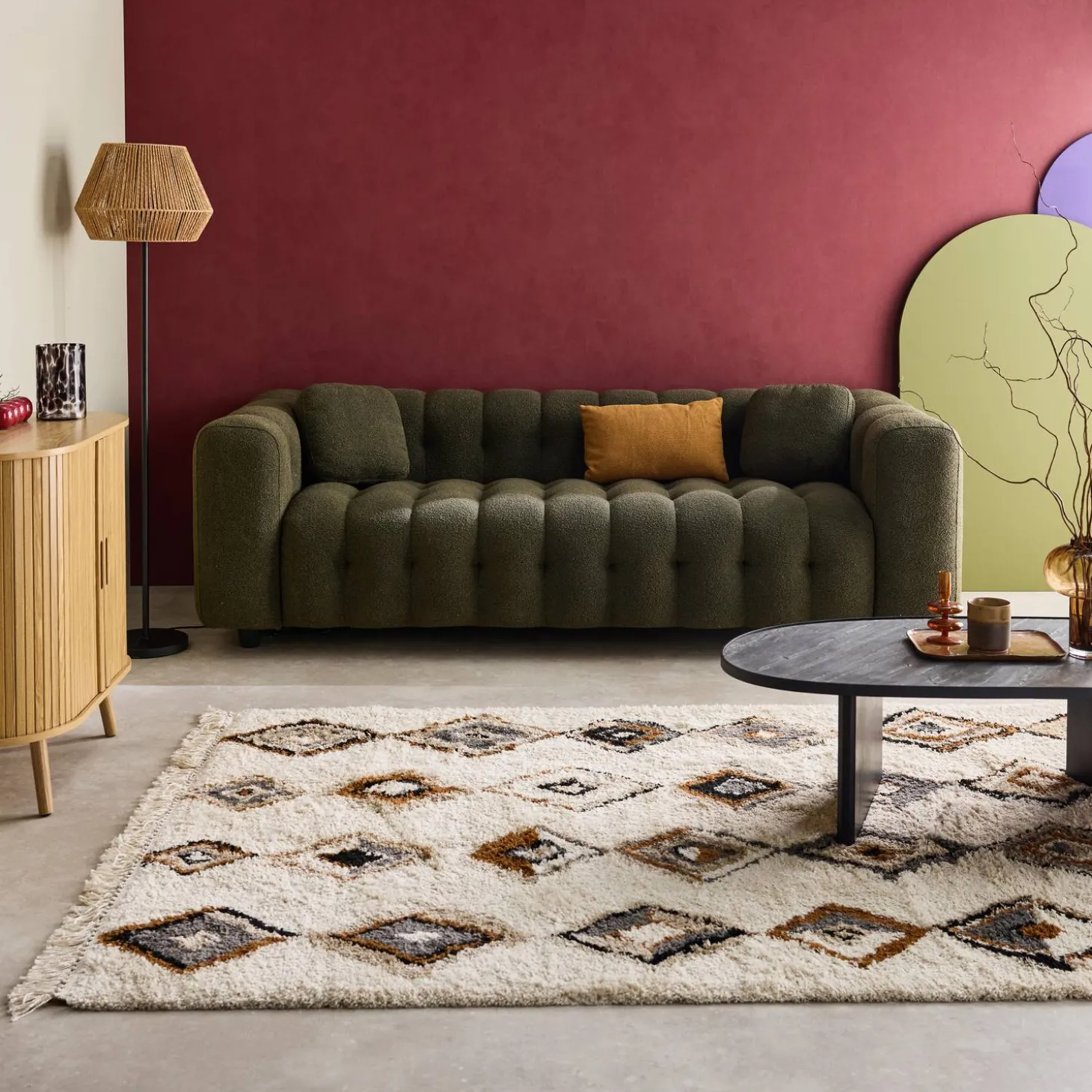 Tapete interior com motivos étnicos, bege