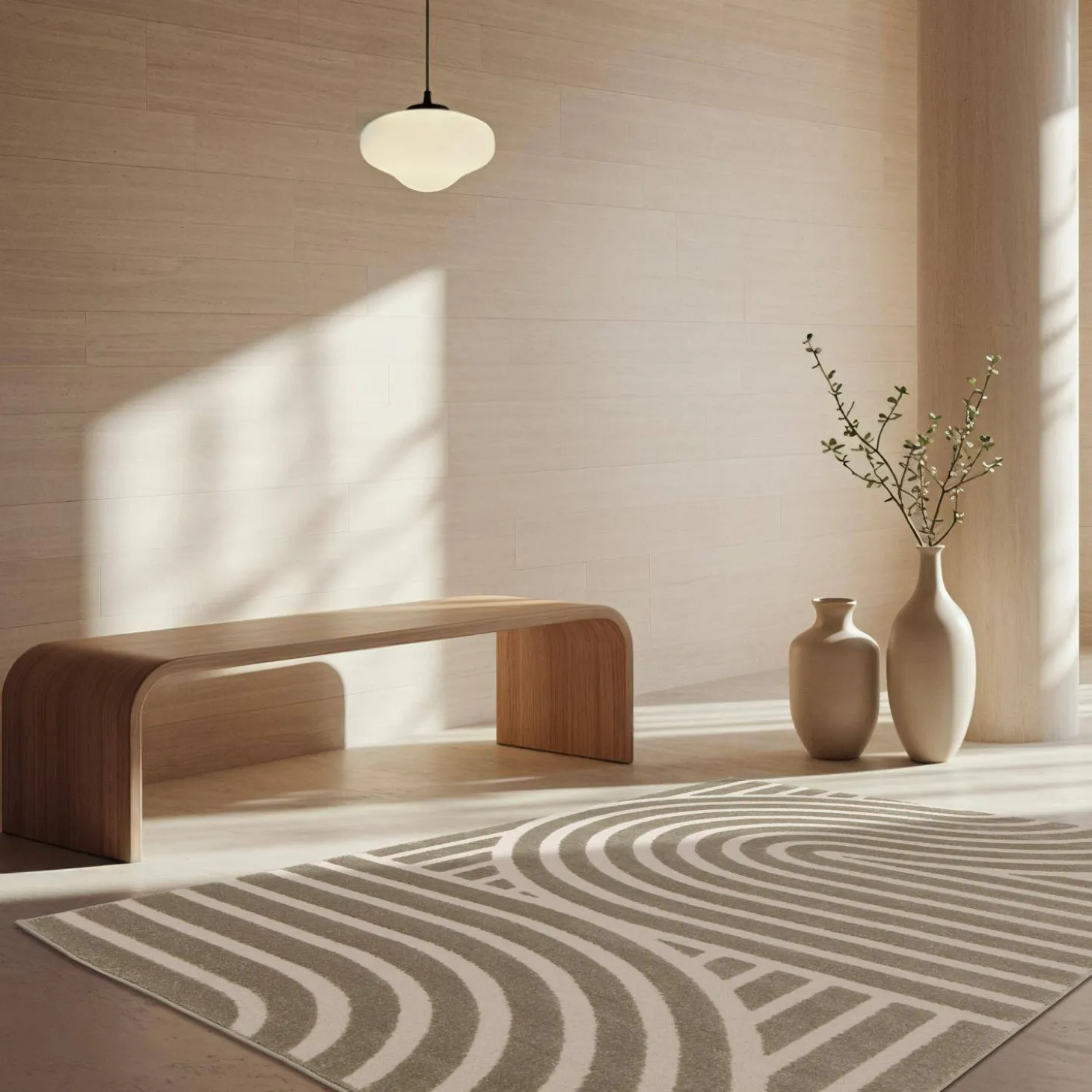 Tapete interior com padrão gráfico cinza-acastanhado