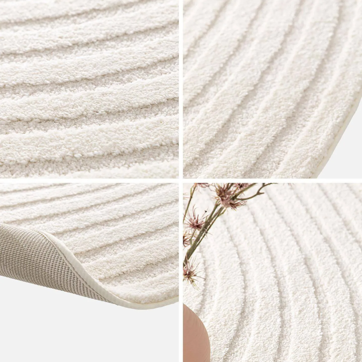 Tapete interior em forma de seixo com padrão circular creme