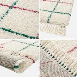 Tapete interior felpuda padrão xadrez multicolorido com franjas