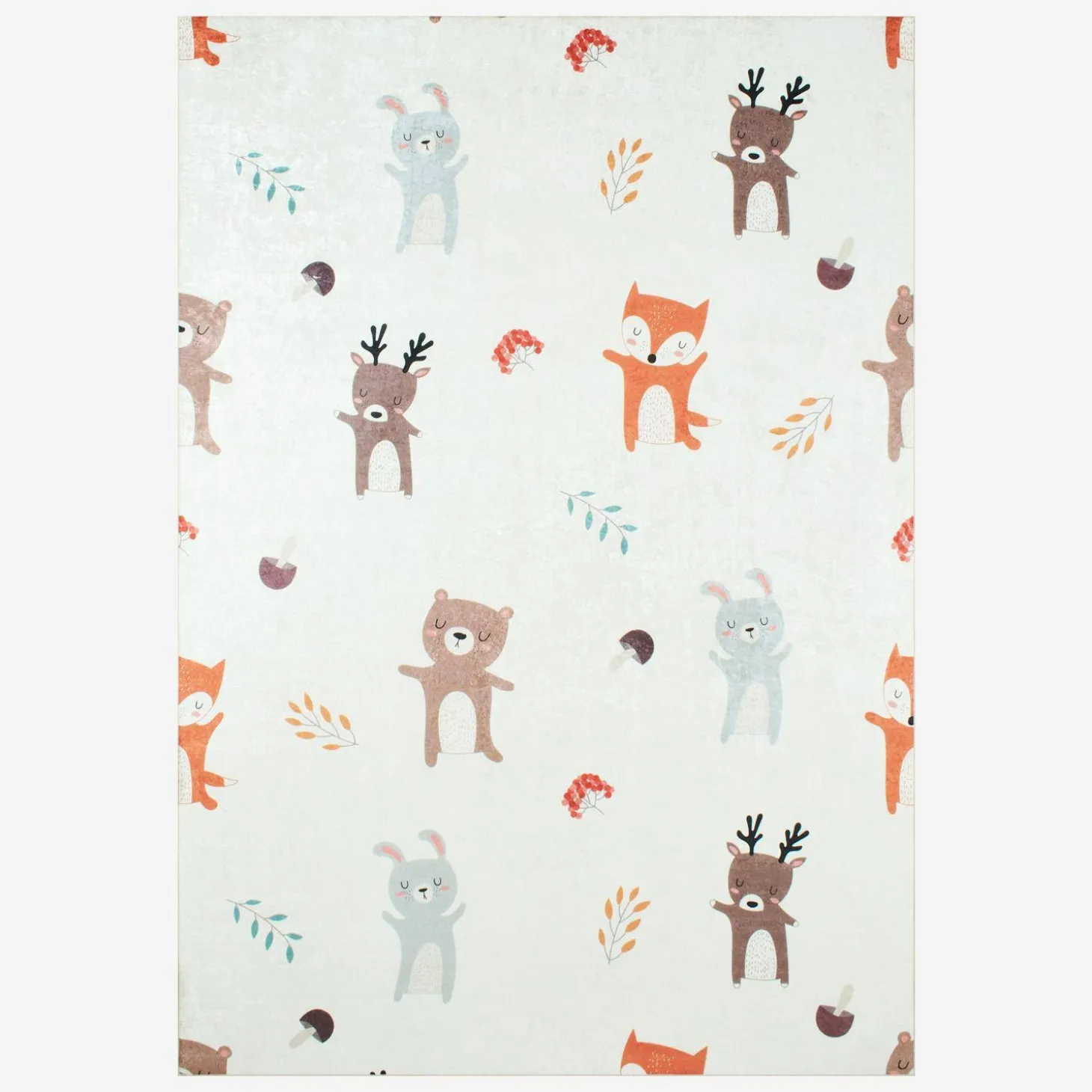 Tapete interior infantil branco estampado com animais