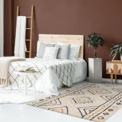 Tapete interior padrão berbere creme, azul e laranja
