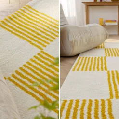 Tapete interior quadriculado amarelo e branco