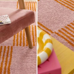 Tapete interior xadrez laranja e rosa
