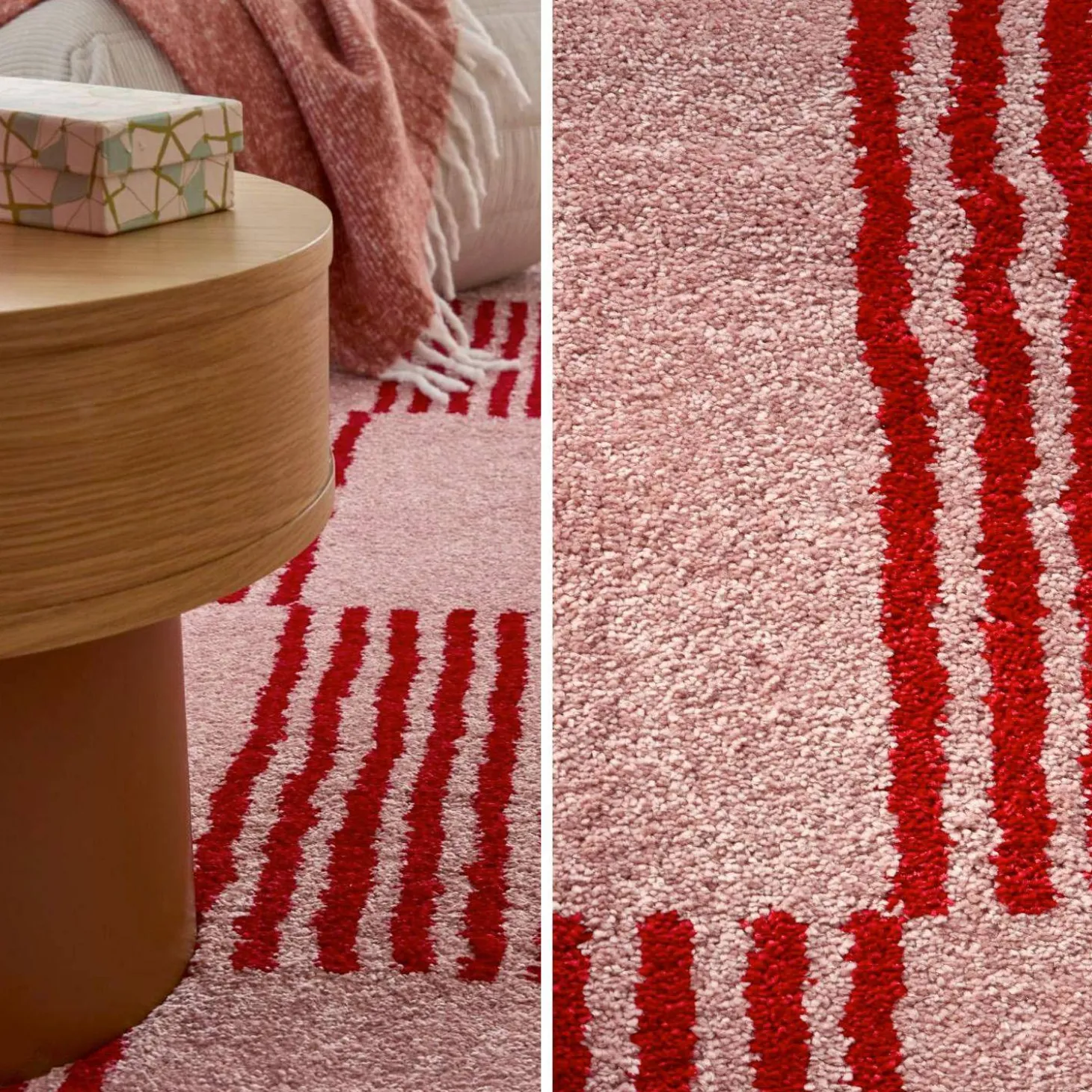 Tapete interior xadrez vermelho e rosa