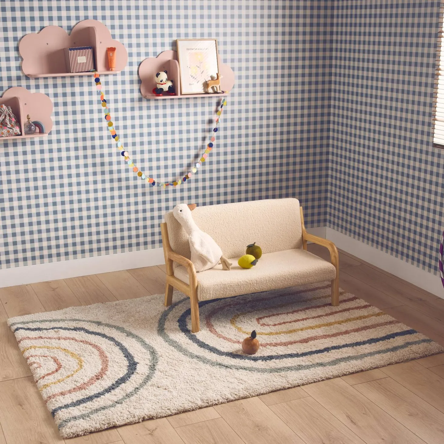Tapete para criança com arco-íris,creme e multicolorido