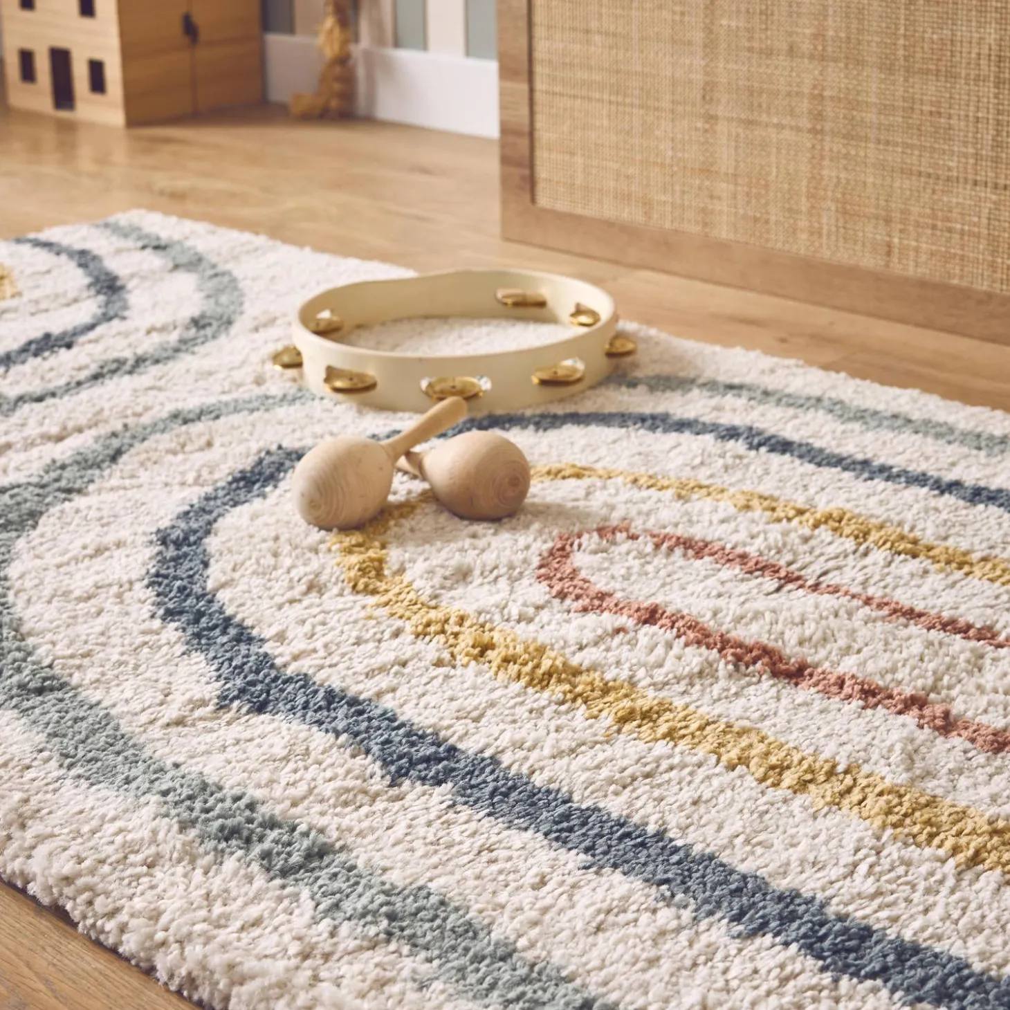 Tapete para criança com arco-íris,creme e multicolorido