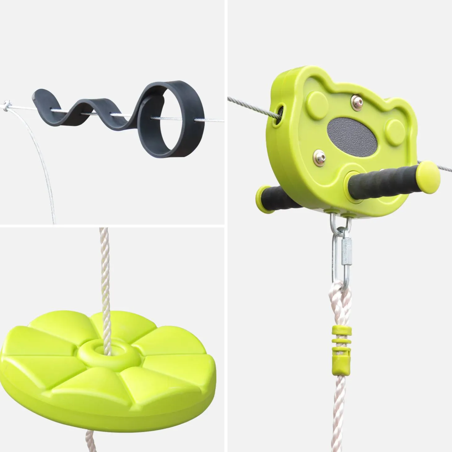 Tirolesa para crianças com baloiço de disco de 30m