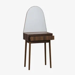Toucador decorado efeito madeira, espelho arredondado, 60cm